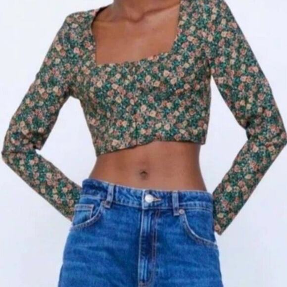 Zara Y2K Floral Square Neck Corset Crop Top M NWOT - Picture 8 of 15